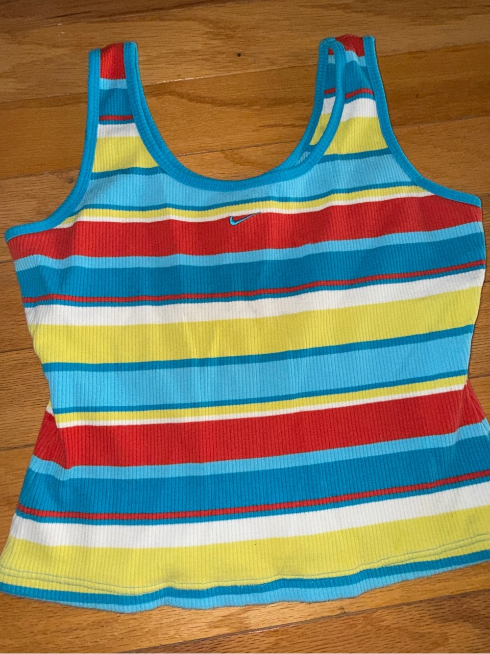 Nike Multicolor Striped Ribbed Tank Top — Blue, Red, Yellow & White